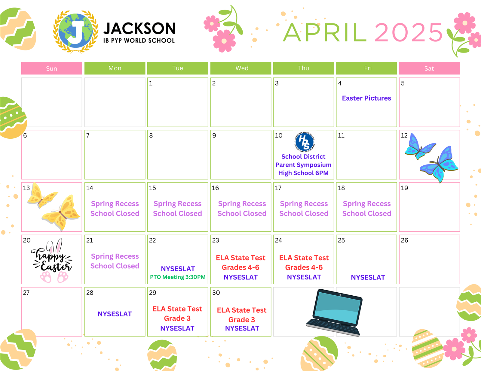 Letter to Parents & School Calendar: April 2025